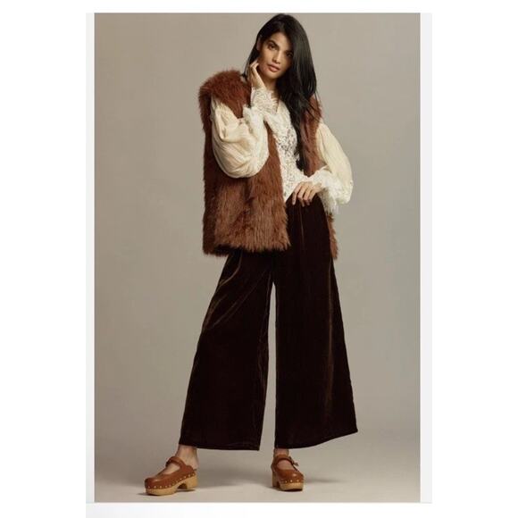 New Anthropologie The Somerset Pants Velvet Size X-Large Brown Wide Leg Pants - Picture 1 of 9